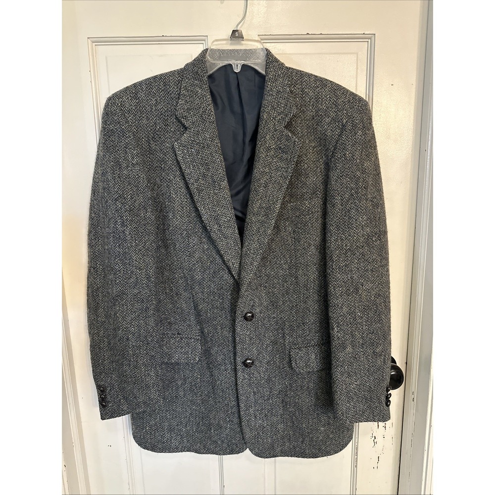 Brook Taverner HARRIS TWEED Jacket Sz. 40R Navy Herringbone Blazer Scotland